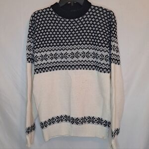 Vintage Ski Sweater Kingsport Navy and White Crewneck Sweater Womens XL #200